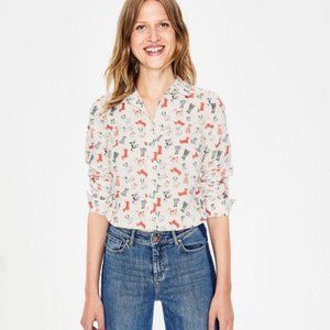 NWOT Boden Modern Classic Shirt Ivory Doodle Dog Small 4R